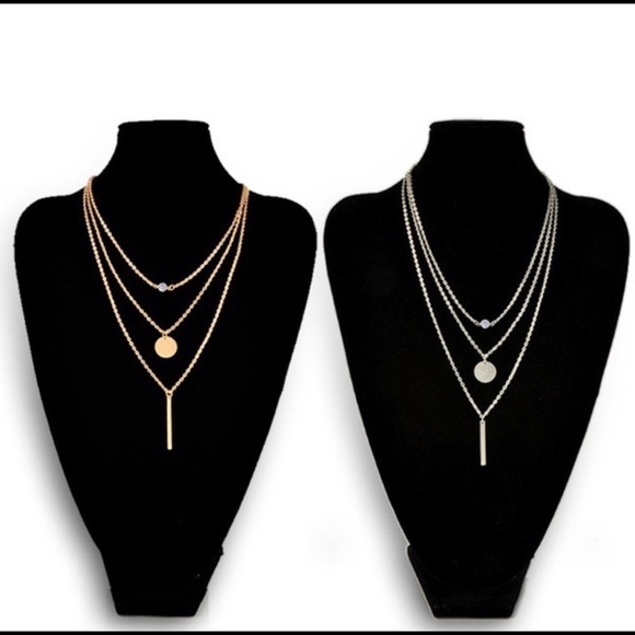 3 layer geometric and rhinestone choker necklace - Picture 6 of 8